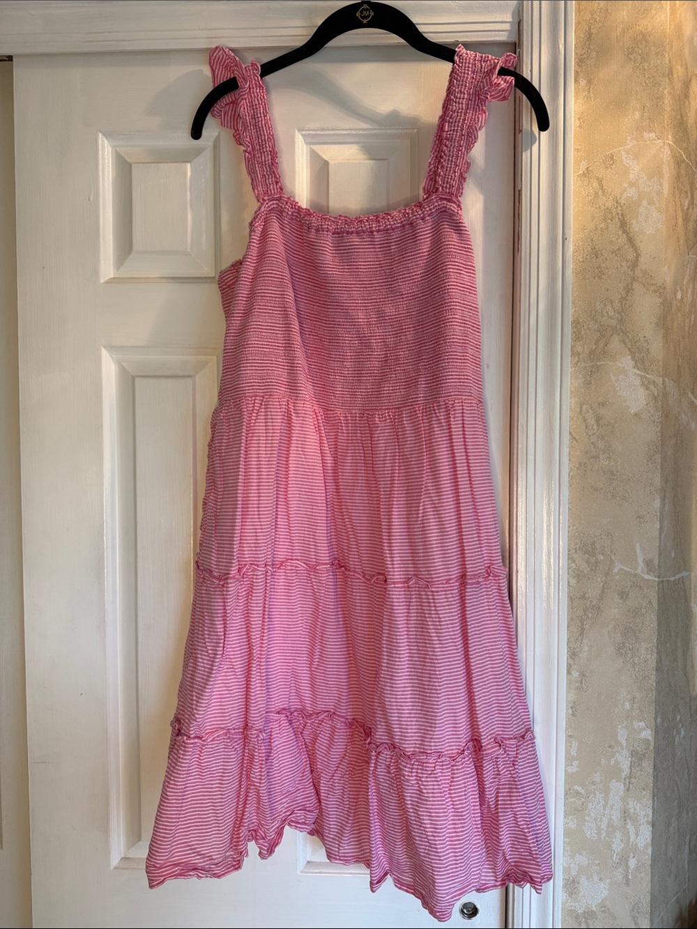 J Crew Pink Ruffle Strap Tiered Dress